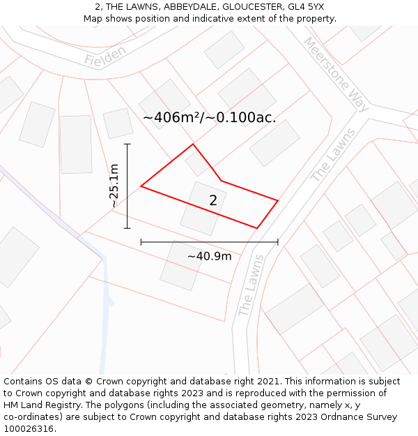 2, THE LAWNS, ABBEYDALE, GLOUCESTER, GL4 5YX: Plot and title map