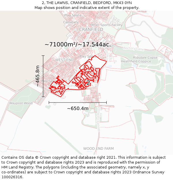 2, THE LAWNS, CRANFIELD, BEDFORD, MK43 0YN: Plot and title map