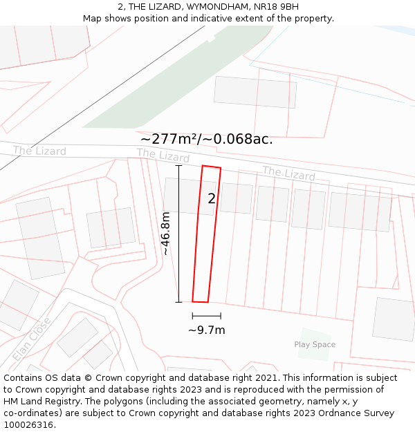 2, THE LIZARD, WYMONDHAM, NR18 9BH: Plot and title map