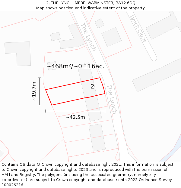 2, THE LYNCH, MERE, WARMINSTER, BA12 6DQ: Plot and title map
