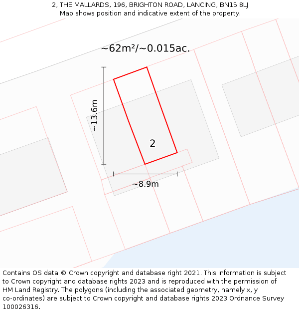 2, THE MALLARDS, 196, BRIGHTON ROAD, LANCING, BN15 8LJ: Plot and title map