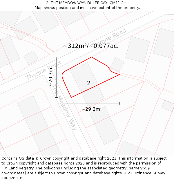 2, THE MEADOW WAY, BILLERICAY, CM11 2HL: Plot and title map