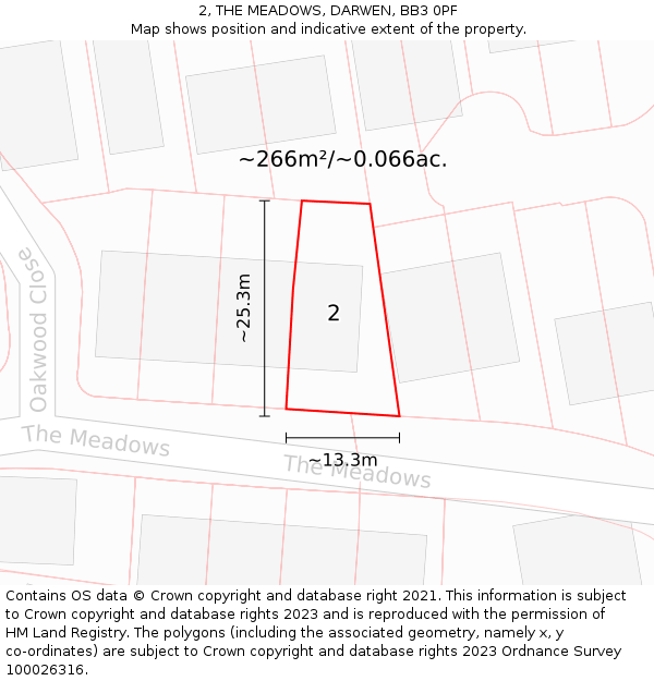 2, THE MEADOWS, DARWEN, BB3 0PF: Plot and title map