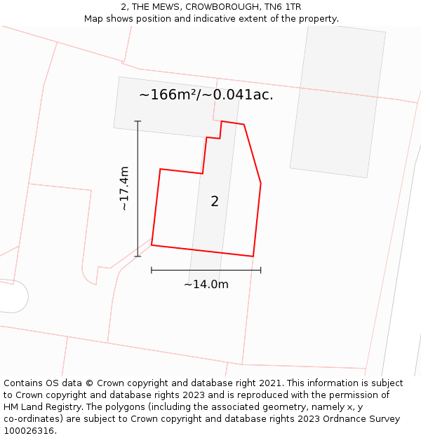 2, THE MEWS, CROWBOROUGH, TN6 1TR: Plot and title map