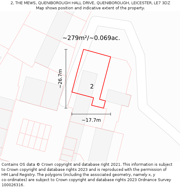 2, THE MEWS, QUENIBOROUGH HALL DRIVE, QUENIBOROUGH, LEICESTER, LE7 3DZ: Plot and title map