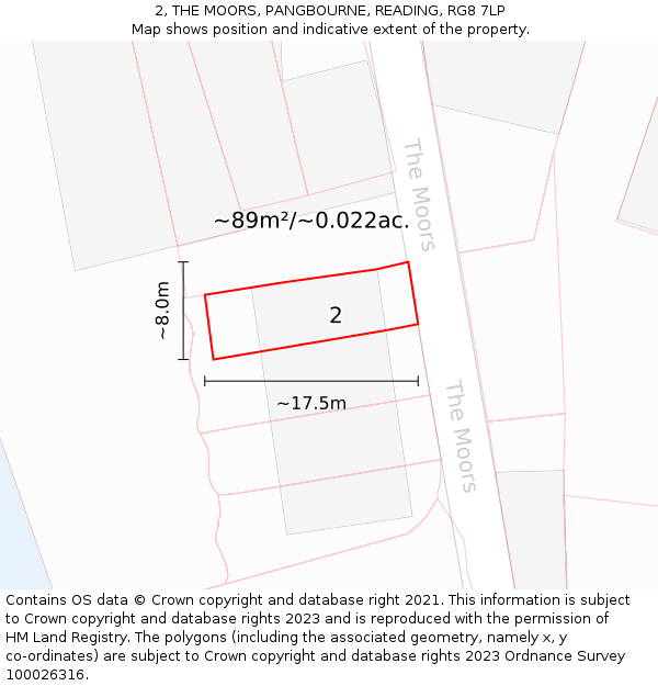 2, THE MOORS, PANGBOURNE, READING, RG8 7LP: Plot and title map