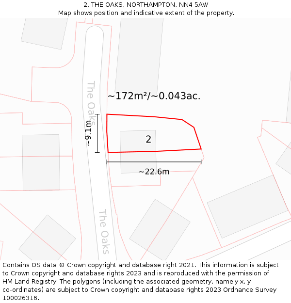 2, THE OAKS, NORTHAMPTON, NN4 5AW: Plot and title map