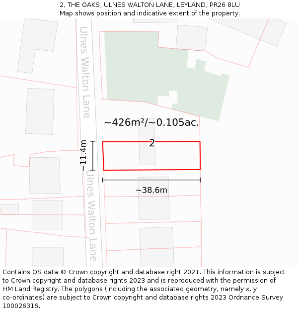2, THE OAKS, ULNES WALTON LANE, LEYLAND, PR26 8LU: Plot and title map