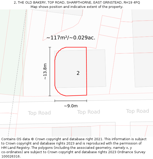 2, THE OLD BAKERY, TOP ROAD, SHARPTHORNE, EAST GRINSTEAD, RH19 4PQ: Plot and title map