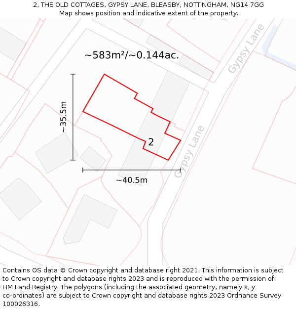 2, THE OLD COTTAGES, GYPSY LANE, BLEASBY, NOTTINGHAM, NG14 7GG: Plot and title map