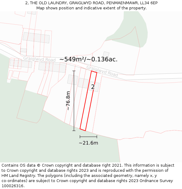 2, THE OLD LAUNDRY, GRAIGLWYD ROAD, PENMAENMAWR, LL34 6EP: Plot and title map