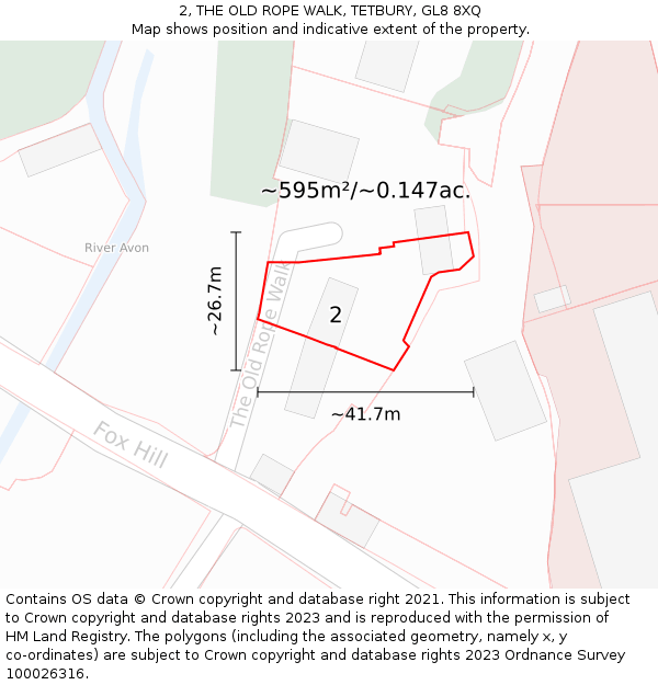 2, THE OLD ROPE WALK, TETBURY, GL8 8XQ: Plot and title map