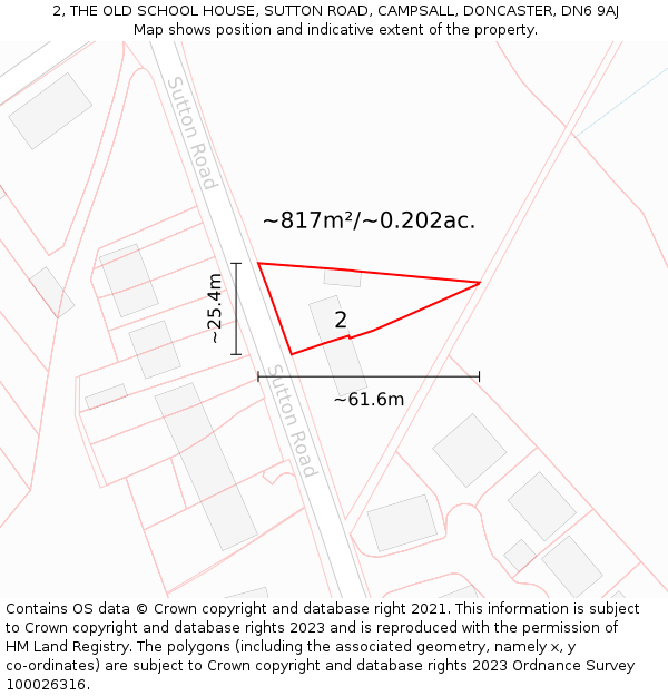 2, THE OLD SCHOOL HOUSE, SUTTON ROAD, CAMPSALL, DONCASTER, DN6 9AJ: Plot and title map