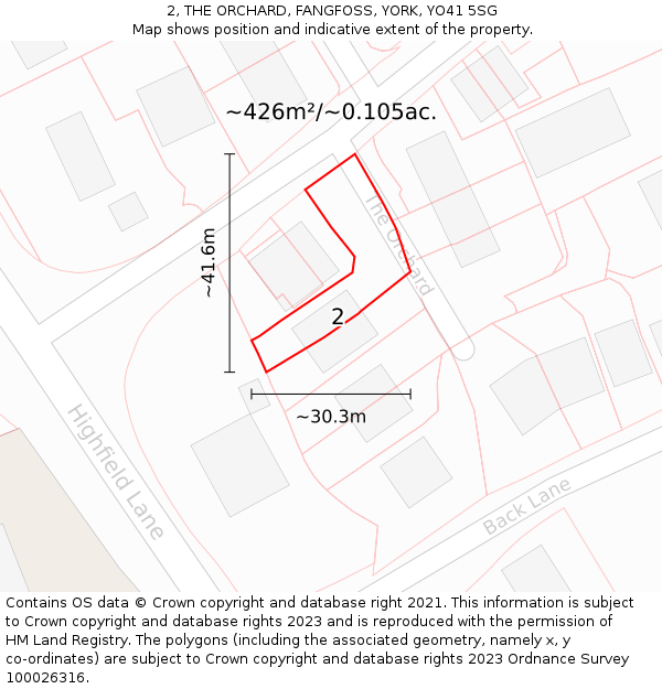 2, THE ORCHARD, FANGFOSS, YORK, YO41 5SG: Plot and title map
