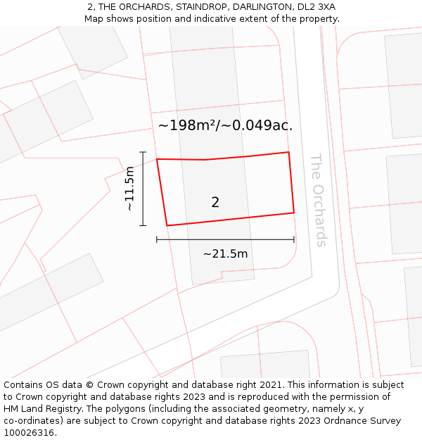 2, THE ORCHARDS, STAINDROP, DARLINGTON, DL2 3XA: Plot and title map