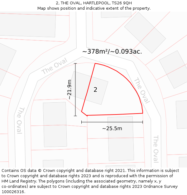 2, THE OVAL, HARTLEPOOL, TS26 9QH: Plot and title map