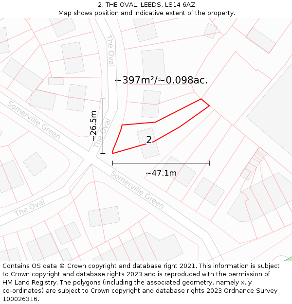 2, THE OVAL, LEEDS, LS14 6AZ: Plot and title map