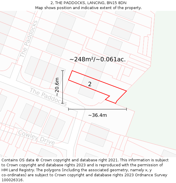 2, THE PADDOCKS, LANCING, BN15 8DN: Plot and title map