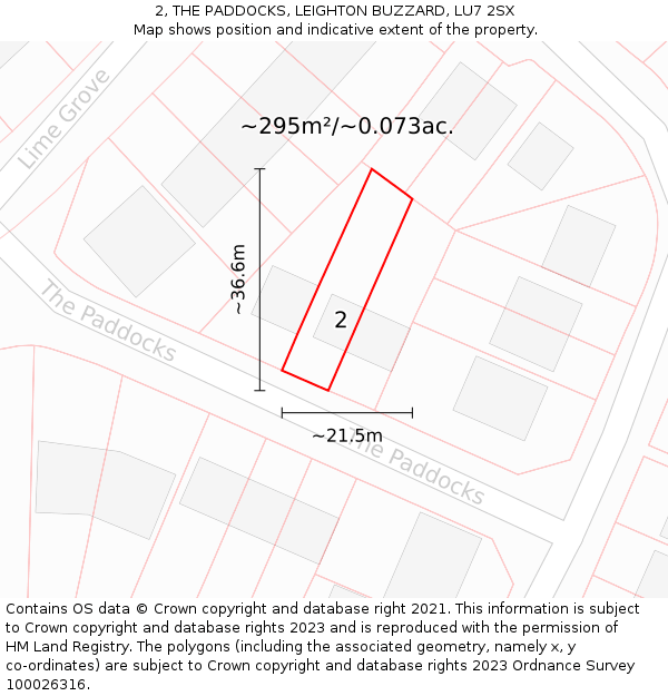 2, THE PADDOCKS, LEIGHTON BUZZARD, LU7 2SX: Plot and title map