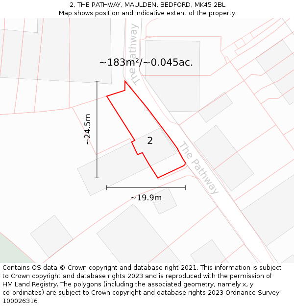 2, THE PATHWAY, MAULDEN, BEDFORD, MK45 2BL: Plot and title map