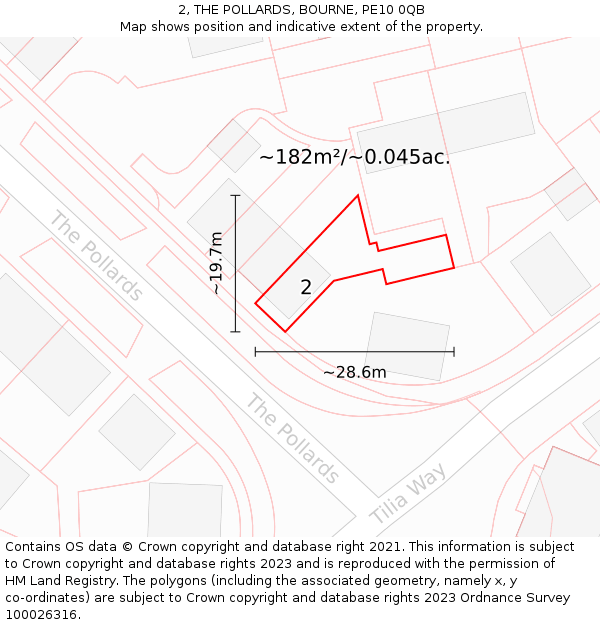 2, THE POLLARDS, BOURNE, PE10 0QB: Plot and title map