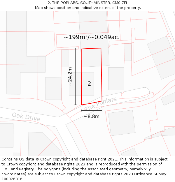 2, THE POPLARS, SOUTHMINSTER, CM0 7FL: Plot and title map