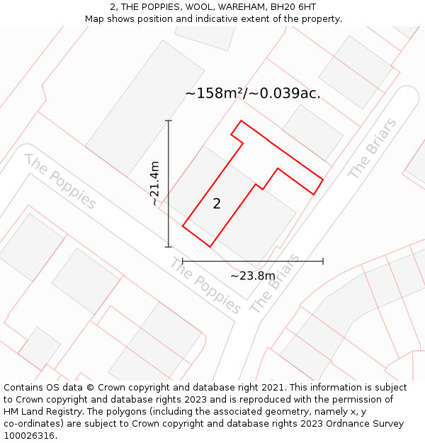 2, THE POPPIES, WOOL, WAREHAM, BH20 6HT: Plot and title map