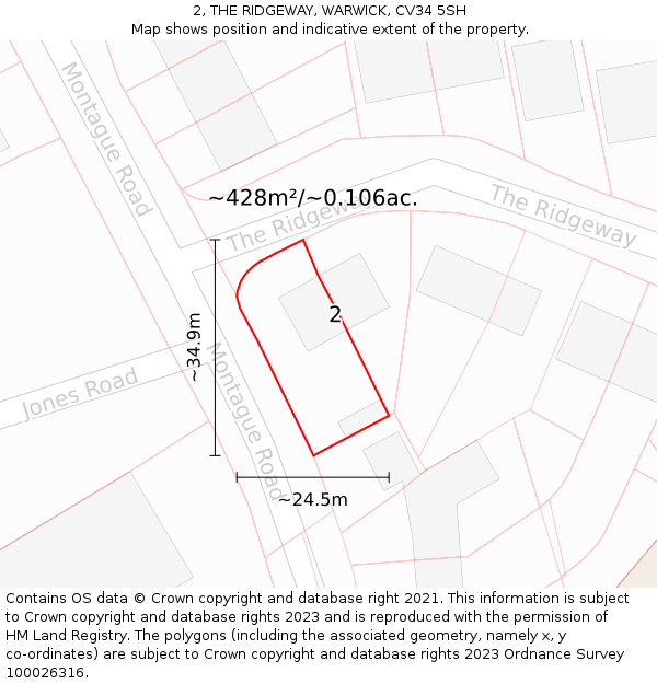 2, THE RIDGEWAY, WARWICK, CV34 5SH: Plot and title map