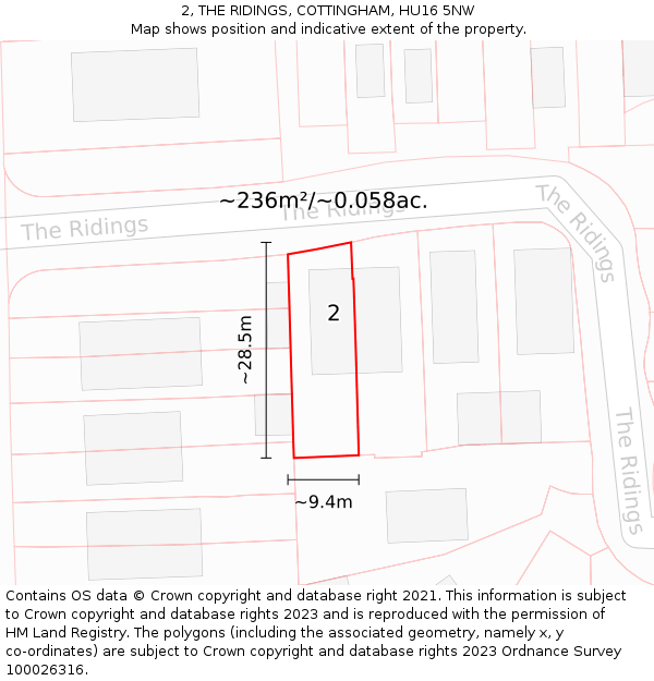 2, THE RIDINGS, COTTINGHAM, HU16 5NW: Plot and title map