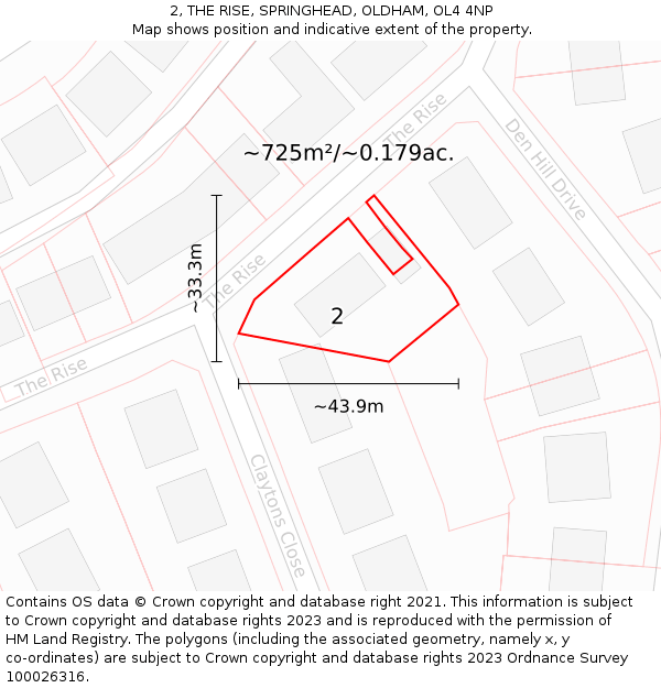 2, THE RISE, SPRINGHEAD, OLDHAM, OL4 4NP: Plot and title map