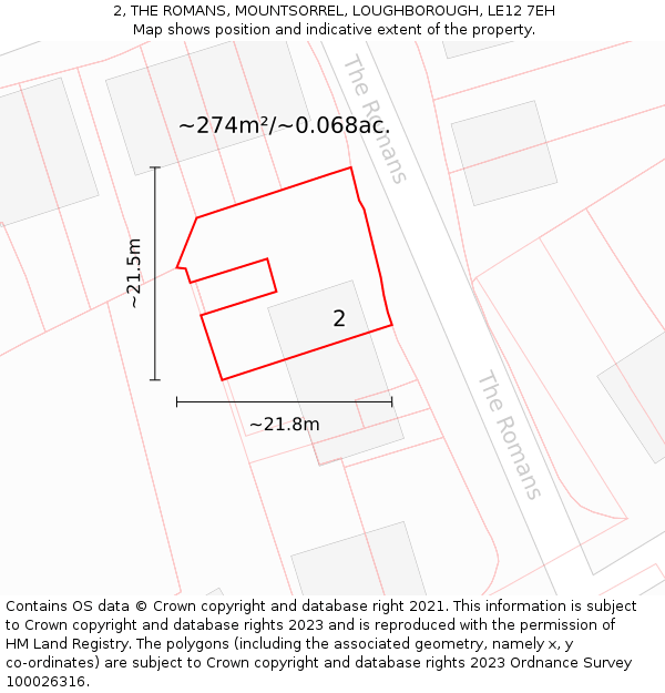 2, THE ROMANS, MOUNTSORREL, LOUGHBOROUGH, LE12 7EH: Plot and title map