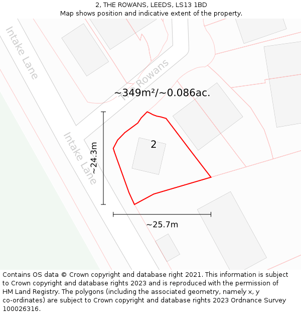 2, THE ROWANS, LEEDS, LS13 1BD: Plot and title map