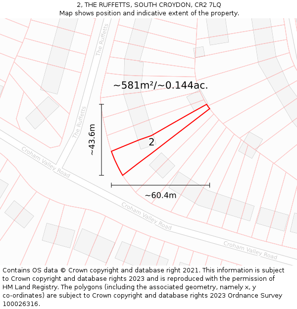 2, THE RUFFETTS, SOUTH CROYDON, CR2 7LQ: Plot and title map