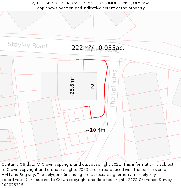 2, THE SPINDLES, MOSSLEY, ASHTON-UNDER-LYNE, OL5 9SA: Plot and title map