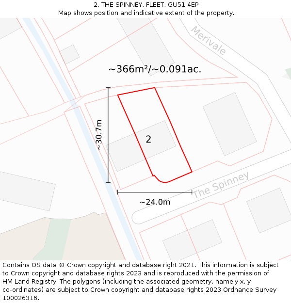 2, THE SPINNEY, FLEET, GU51 4EP: Plot and title map