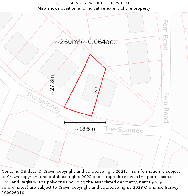 2, THE SPINNEY, WORCESTER, WR2 6HL: Plot and title map