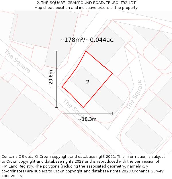 2, THE SQUARE, GRAMPOUND ROAD, TRURO, TR2 4DT: Plot and title map