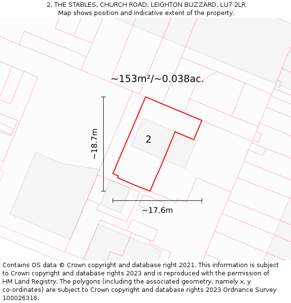 2, THE STABLES, CHURCH ROAD, LEIGHTON BUZZARD, LU7 2LR: Plot and title map