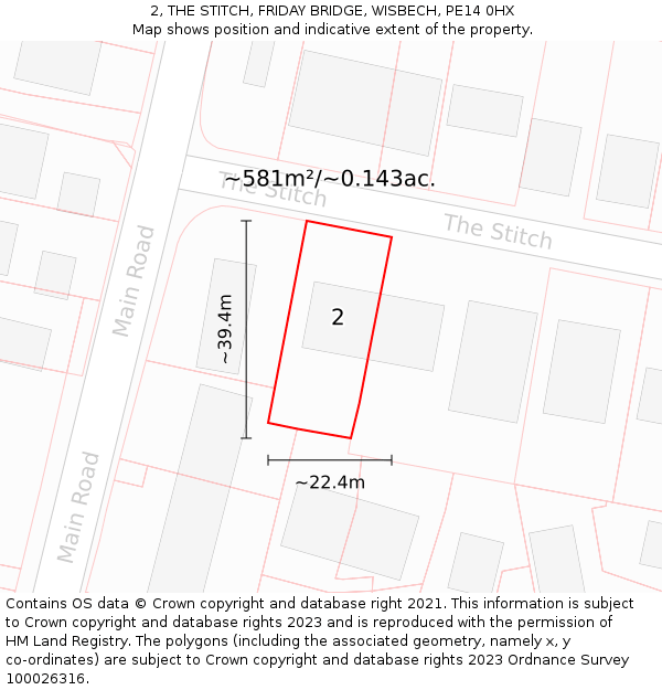 2, THE STITCH, FRIDAY BRIDGE, WISBECH, PE14 0HX: Plot and title map