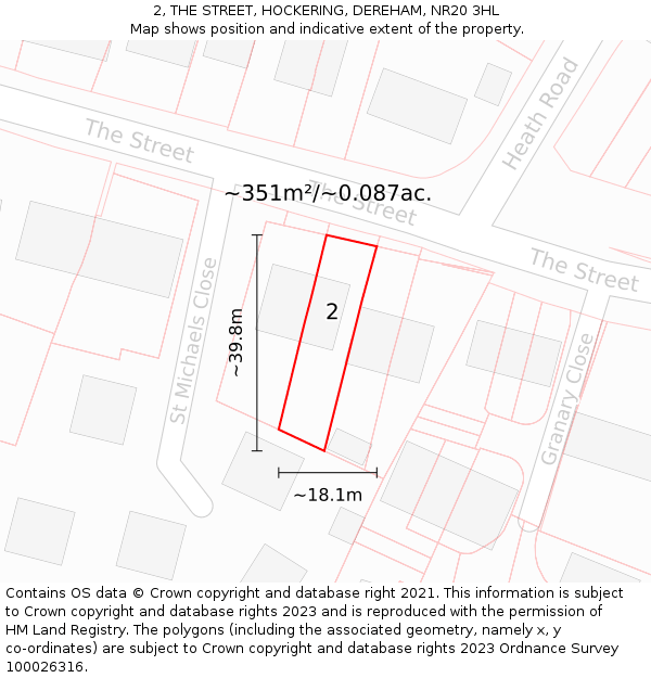 2, THE STREET, HOCKERING, DEREHAM, NR20 3HL: Plot and title map