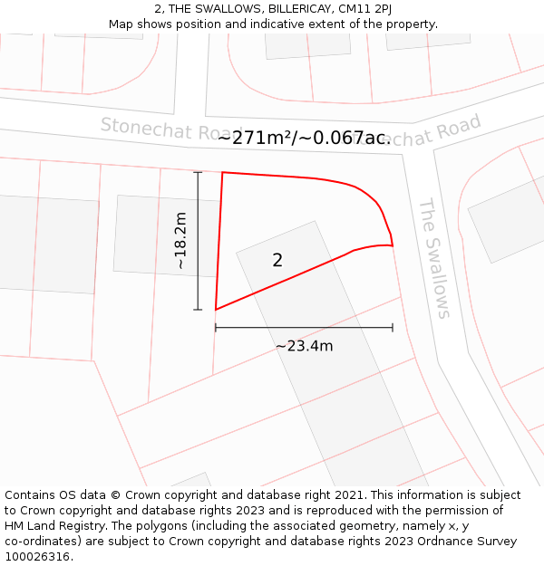 2, THE SWALLOWS, BILLERICAY, CM11 2PJ: Plot and title map