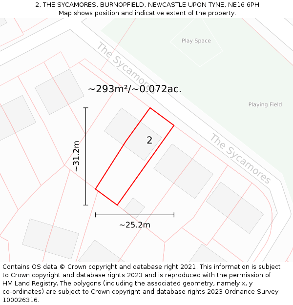 2, THE SYCAMORES, BURNOPFIELD, NEWCASTLE UPON TYNE, NE16 6PH: Plot and title map