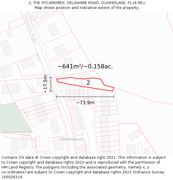 2, THE SYCAMORES, DELAWARE ROAD, GUNNISLAKE, PL18 9EU: Plot and title map