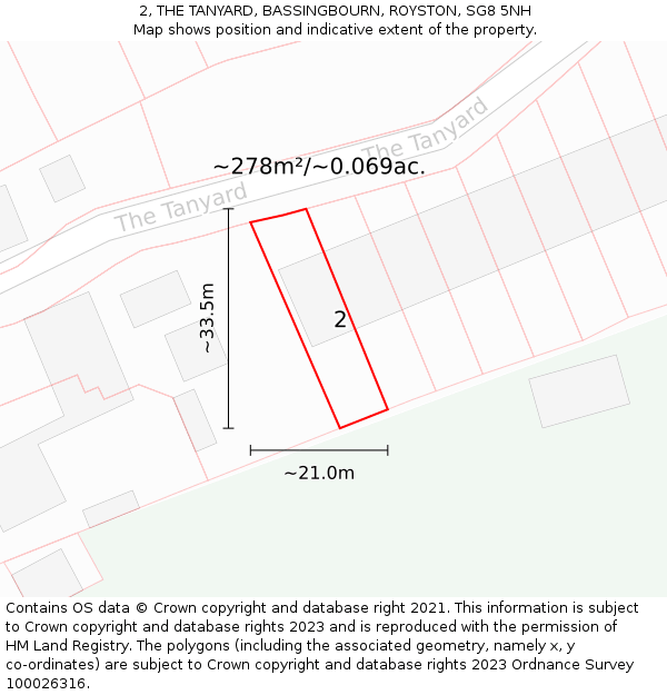 2, THE TANYARD, BASSINGBOURN, ROYSTON, SG8 5NH: Plot and title map