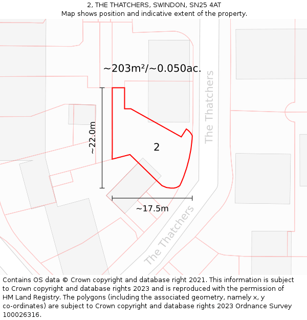 2, THE THATCHERS, SWINDON, SN25 4AT: Plot and title map