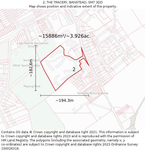 2, THE TRACERY, BANSTEAD, SM7 3DD: Plot and title map