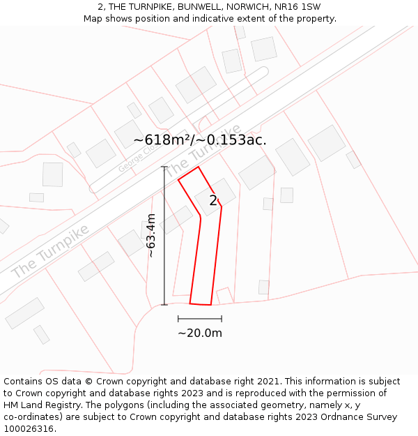 2, THE TURNPIKE, BUNWELL, NORWICH, NR16 1SW: Plot and title map