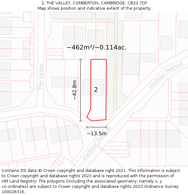 2, THE VALLEY, COMBERTON, CAMBRIDGE, CB23 7DF: Plot and title map