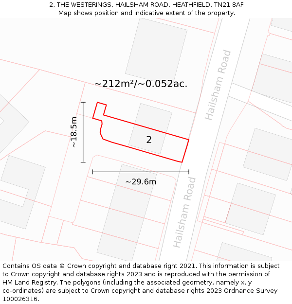 2, THE WESTERINGS, HAILSHAM ROAD, HEATHFIELD, TN21 8AF: Plot and title map