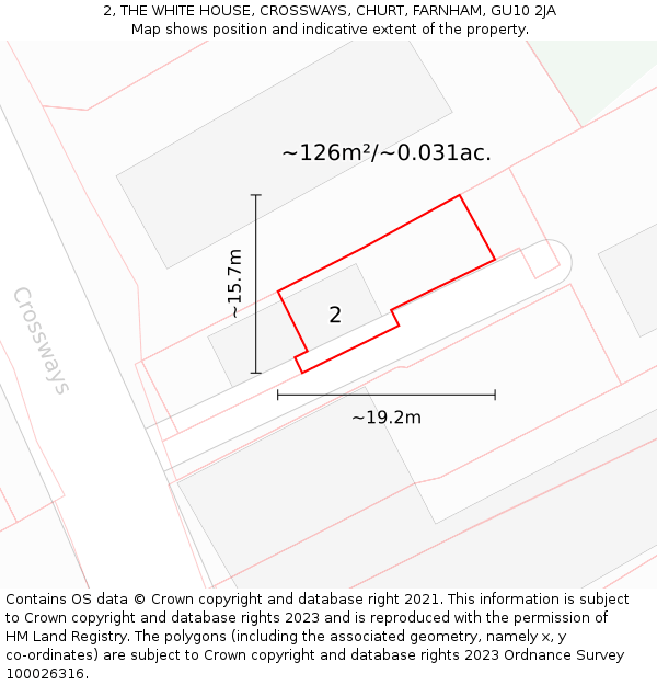 2, THE WHITE HOUSE, CROSSWAYS, CHURT, FARNHAM, GU10 2JA: Plot and title map
